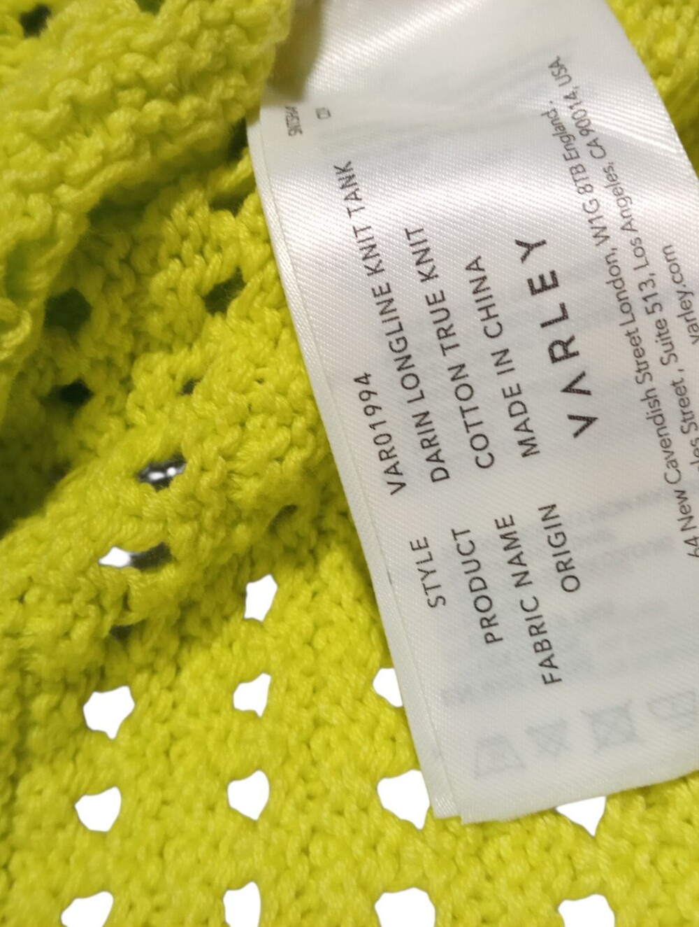Varley Lime Crochet Side Slit Sleeveless Knit Vest Tank Top Open Stitch Sz S - Picture 6 of 8